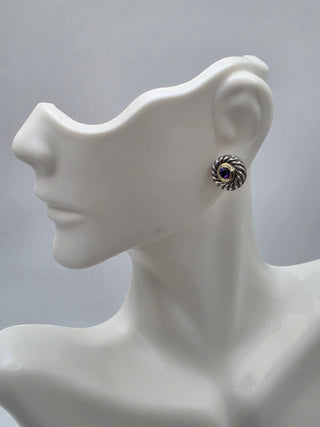 David Yurman Sterling Silver Amethyst Cookie Stud Earrings