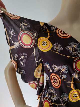 Chanel Brown Multicolor Interlocking CC Print Summer Dress 6 sz