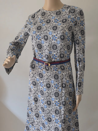 Louis Vuitton Black multicolor LV Monogram 2016 Midi Belted Dress XS | US2, FR34