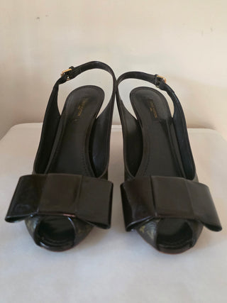 Louis Vuitton Brown LV Monogram Bow Accents Slingback Pumps 39.5 sz