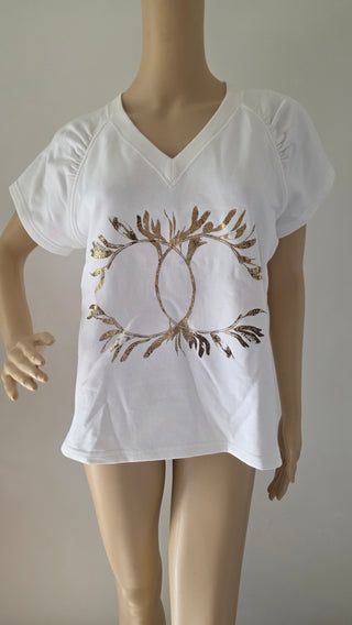 Chanel White Gold-tone CC Logo 2018 Paris-Greece T-Shirt L sz