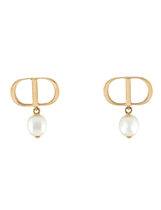 Christian Dior Gold-tone Faux Pearl Petit CD Stud Earrings