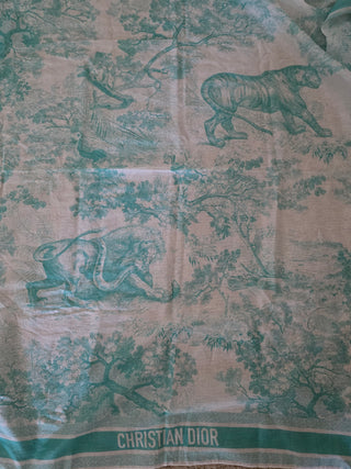 Christian Dior Aquamarina Cotton Toile De Jouy Sauvage Pareo Scarf