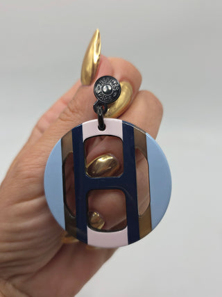 Hermès Blue Multicolor H Equipe Drop Earrings