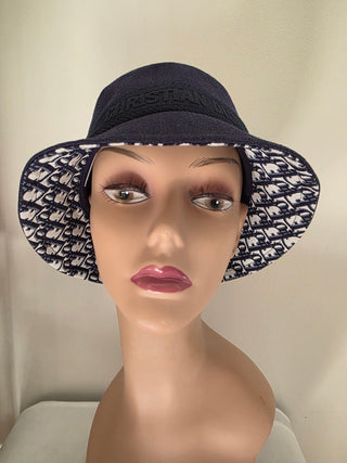 Christian Dior Navy Blue Logo Embroidered Canvas Bucket Hat M sz