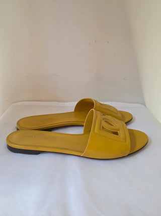 Dolce & Gabbana Yellow Leather D&G Logo Cutout Sandals 37.5