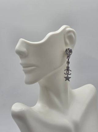 Chanel 2020 Strass Interlocking CC Star Drop Earrings