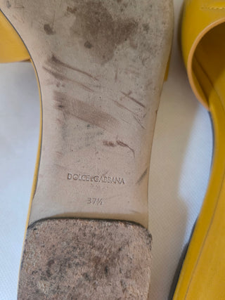 Dolce & Gabbana Yellow Leather D&G Logo Cutout Sandals 37.5