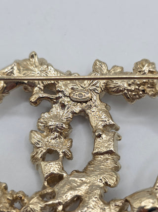 Chanel Gold-tone Metal Crystal Pearl White Nacre CC Brooch