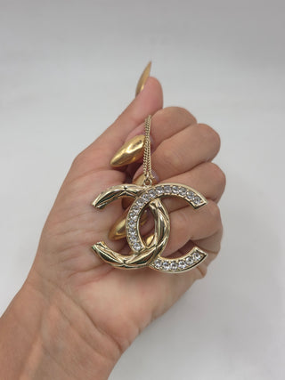 Chanel Gold-tone Enamel Strass Reversible Interlocking CC Pendant Necklace