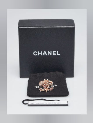 Chanel Pink Gold Metal and Pink Crystal CC Ring 6.5 sz