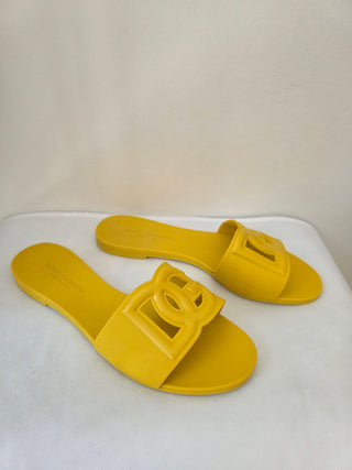 Dolce & Gabbana Yellow Jelly D&G Cutout Slides 39 sz