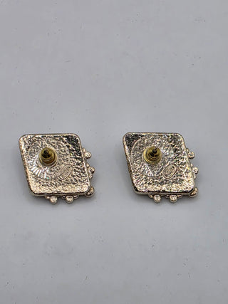 Chanel Gold-tone Blavk Strass Interlocking CC Stud Earrings