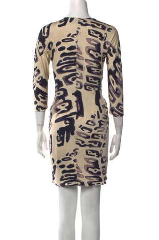 Emilio Pucci Beige Multicolor v-neck Crystal Embellished dress 34 sz