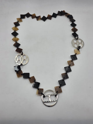 Hermès Black Silver-tone H Logo Horn Lena Station Necklace