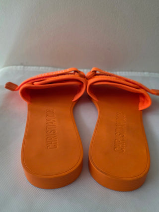 Christian Dior Orange Rubber Grosgrain Trim J'Adior Logo Slides 41 sz