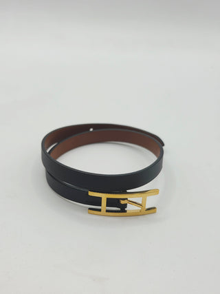 Hermès Black Leather Behapi Double Tour Bracelet