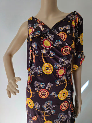 Chanel Brown Multicolor Interlocking CC Print Summer Dress 6 sz