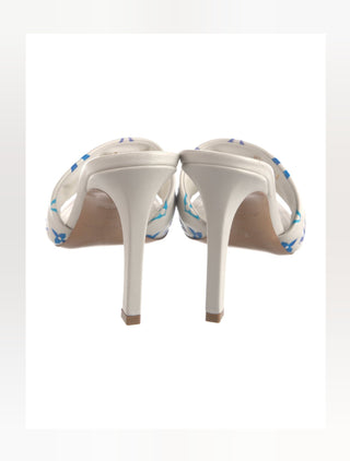 Louis Vuitton White Blue LV Monogram Leather Slides 40 sz