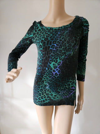 Emilio Pucci Green Animal Print long-sleeved top 6 US sz