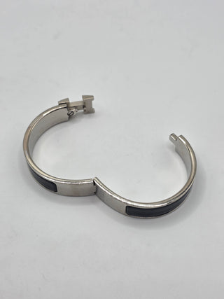 Hermes Black Enamel Palladium Plated Clic-H Narrow PM Bracelet