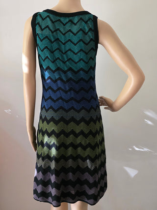 M Missoni Green multicolor Striped V-neck Mini Dress 8 US