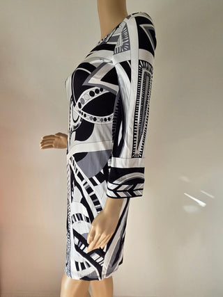 Emilio Pucci Black White Signature Printed Mini Dress S sz