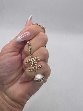 Chanel Gold-tone Faux Pearl Interlocking Pendant Necklace