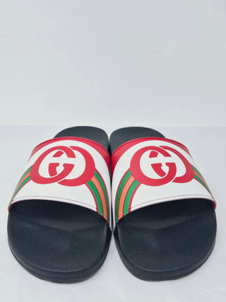 Gucci Red multicolor signature GG logo rubber sandals 40 sz