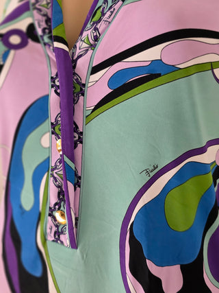Emilio Pucci Purple Multicolor Signature Print long-sleeved dress 10 sz