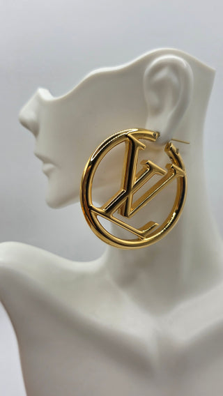 Louis Vuitton Gold-tone LV Logo Louise Hoop GM Earrings