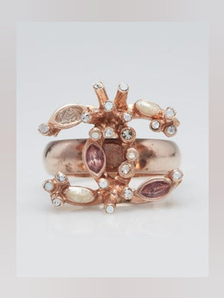 Chanel Pink Gold Metal and Pink Crystal CC Ring 6.5 sz