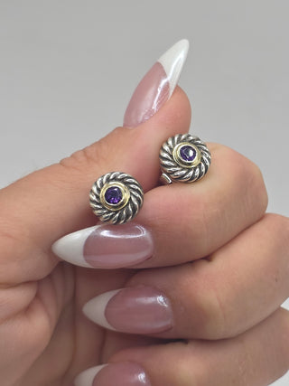 David Yurman Sterling Silver Amethyst Cookie Stud Earrings