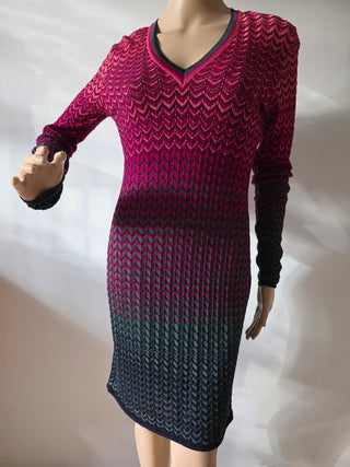 Missoni Red Multicolor long-sleeved striped dress 38 sz