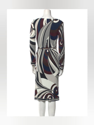 Emilio Pucci Brown White Printed Midi Length Dress US 8