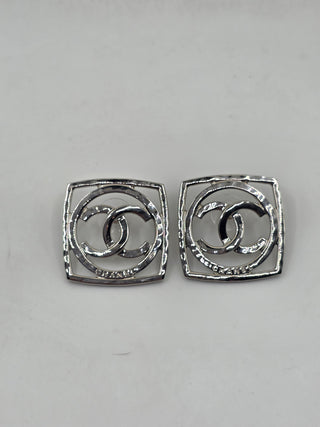 Chanel Silver-tone oversized Interlocking CC Square Stud Earrings