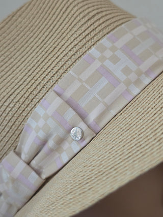 Hermès Beige Woven Straw Izia H Kilt Hat Size 59