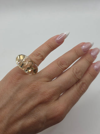 Louis Vuitton Clear Resin Crystal Inclusion LV Charm Ring 5.25