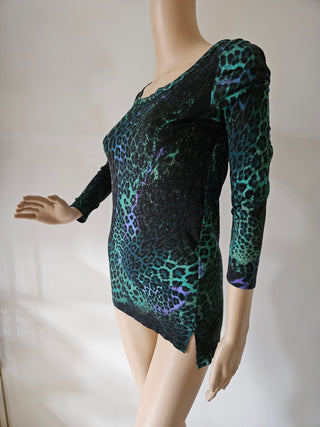 Emilio Pucci Green Animal Print long-sleeved top 6 US sz