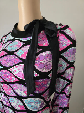 Emilio Pucci Purple Black multicolor printed Silk Mini Dress M sz