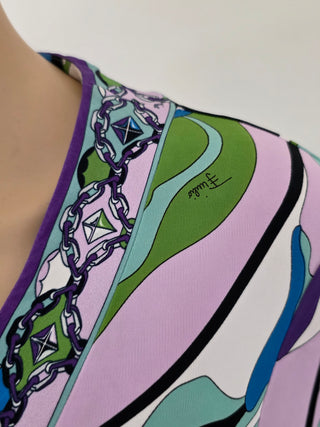 Emilio Pucci Purple Multicolor Signature Print long-sleeved dress 10 sz