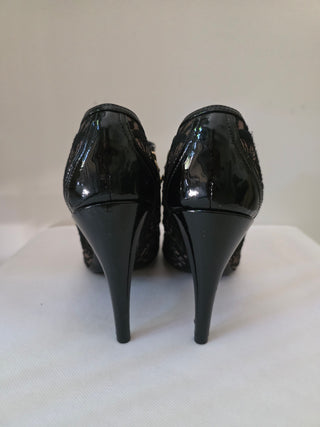 Louis Vuitton Black suede LV Monogram peep-toe booties 38.5 sz