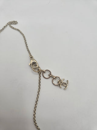 Chanel Gold-tone Faux Pearl Resin Interlocking CC Glitter Pendant Necklace