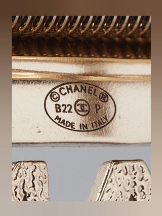 Chanel Goldtone Metal Crystal Logo Printed Hair Claw Clip