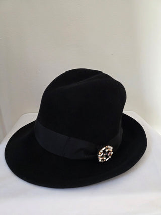 Black Gucci Felt Fedora GG Logo Hat L sz