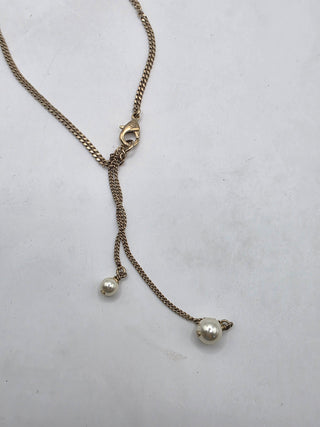 Chanel Gold-tone Faux Pearl Interlocking Pendant Necklace