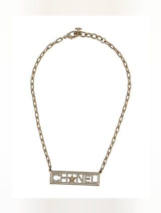 Chanel Gold-tone Strass Logo Pendant Necklace