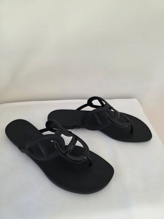 Hermès Black Egerie Chaîne d'Ancre Insignia Slides 38 sz
