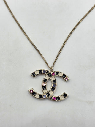 Chanel Gold-tone Multicolor Strass CC Pendant Necklace