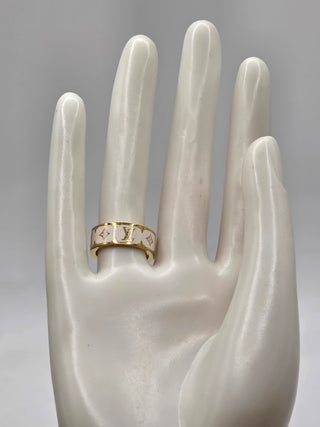 Louis Vuitton Gold-tone LV Nanogram Enamel Ring 6.5 sz
